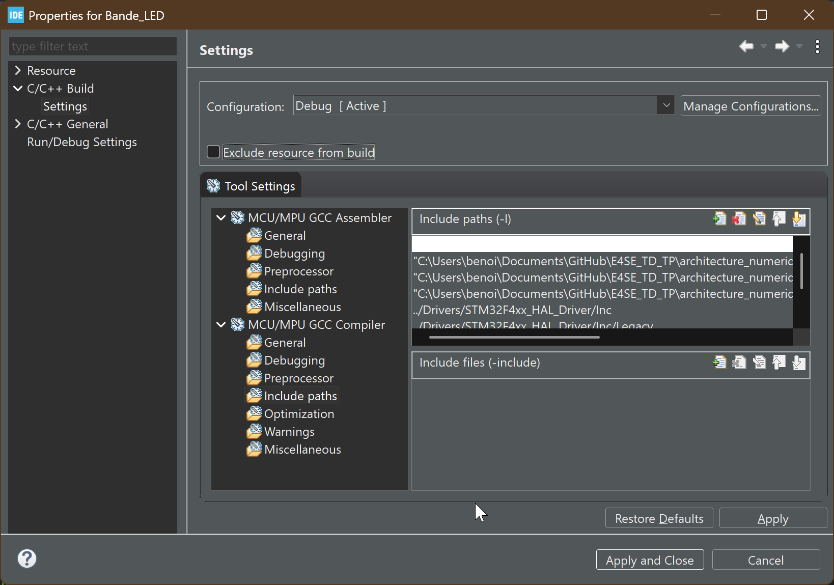 Exclude from build dans project settings
